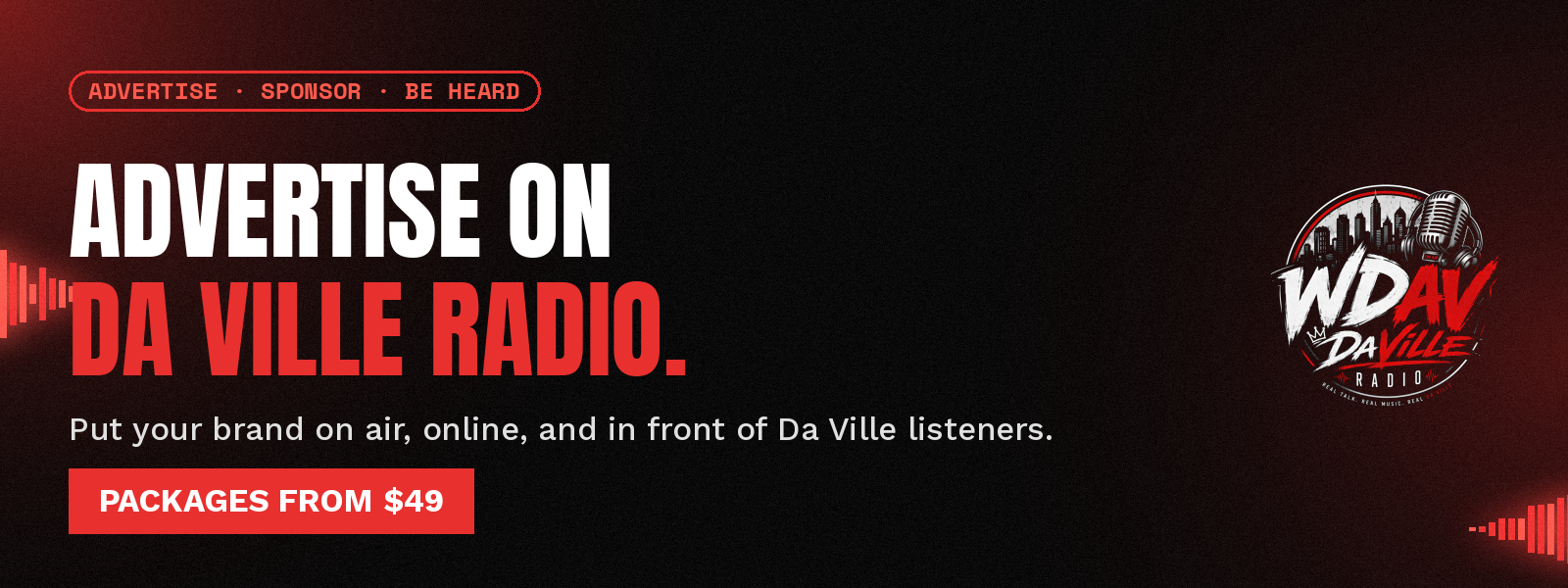 Advertise on Da Ville Radio — packages from $49